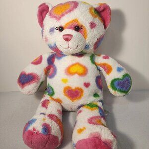 Build A Bear 2011 White Bear with Rainbow Hearts